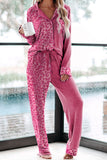 Rose and Leopard Patchwork Long Sleeve Top & Pants Pajama Set