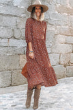 Chestnut Floral Print 3/4 Sleeve Ruffle Hem Midi Dress