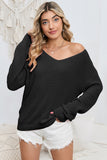 Pink Basic Ribbed Knit V Neck Sweater