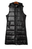 Brown Hooded Pocketed Quilted Long Vest Coat