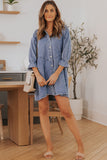 Light Blue Casual Buttoned Ruffle Denim Short Dress