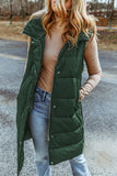 Brown Hooded Pocketed Quilted Long Vest Coat