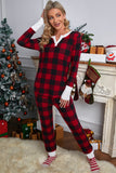 Red Christmas Plaid Long Sleeve Top & Pants Loungewear Set