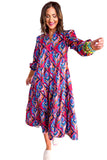 Multicolor Abstract Geometric Print Notch Neck Tiered Boho Dress