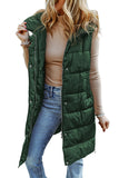 Brown Hooded Pocketed Quilted Long Vest Coat