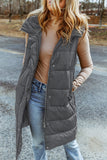 Brown Hooded Pocketed Quilted Long Vest Coat