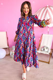 Multicolor Abstract Geometric Print Notch Neck Tiered Boho Dress