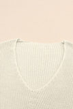 Pink Basic Ribbed Knit V Neck Sweater