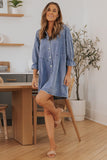 Light Blue Casual Buttoned Ruffle Denim Short Dress