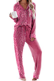 Rose and Leopard Patchwork Long Sleeve Top & Pants Pajama Set