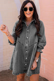 Light Blue Casual Buttoned Ruffle Denim Short Dress