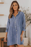 Light Blue Casual Buttoned Ruffle Denim Short Dress