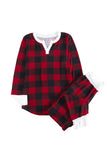 Red Christmas Plaid Long Sleeve Top & Pants Loungewear Set