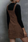 Brown Pockets Zip Up Ribbed Overall Dress