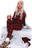 Red Christmas Plaid Long Sleeve Top & Pants Loungewear Set