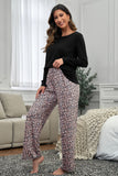 Black Leopard Print High Waist Graphic Pajama Set