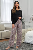 Black Leopard Print High Waist Graphic Pajama Set