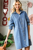 Light Blue Casual Buttoned Ruffle Denim Short Dress