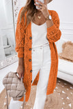 Khaki Button Up Hollow Out Loose Long Cardigan