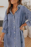 Light Blue Casual Buttoned Ruffle Denim Short Dress