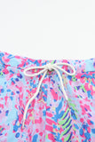 Sky Blue Floral Top & Drawstring Shorts Two Piece Short Set