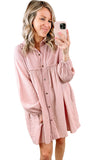 Pink Ribbed Crinkle Shirt Dress