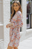 Multicolor Floral Print Split V Neck Long Sleeve Tunic Dress