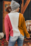 Multicolor Colorblock Textured Drop Shoulder Sweater