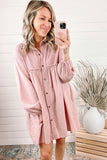 Pink Ribbed Crinkle Shirt Dress