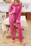 Rose and Leopard Patchwork Long Sleeve Top & Pants Pajama Set