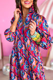 Multicolor Abstract Geometric Print Notch Neck Tiered Boho Dress