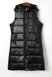 Brown Hooded Pocketed Quilted Long Vest Coat