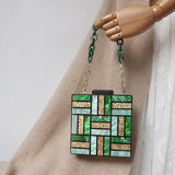 women Green Gold Acrylic Chain Handbags