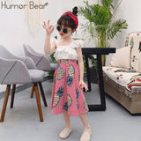 Humor Bear Girls Clothing Set 2020 Korean Summer New Striped Ruffle Top T-shirt+Pants Kids Suit Toddler Baby Children's Clothes