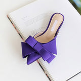 women's shoes Korean silk satin Pointed bow tie slippers Baotou flat heel