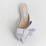 women's shoes Korean silk satin Pointed bow tie slippers Baotou flat heel