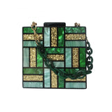 women Green Gold Acrylic Chain Handbags