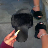 Flat slippers Fur Slides Fluffy Women