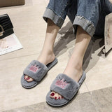 Flat slippers Fur Slides Fluffy Women