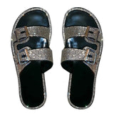 Women Slippers Rhinestone Solid Buckles Sandals