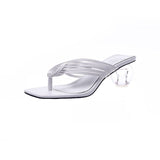 Women Casual Leather Square open Toe Slippers Flip Flop