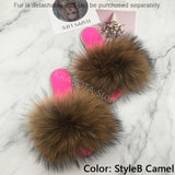 Summer Women's Slippers Indoor Fluffy Furry Slippers With Fur Removable