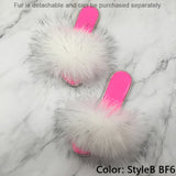 Summer Women's Slippers Indoor Fluffy Furry Slippers With Fur Removable