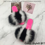 Summer Women's Slippers Indoor Fluffy Furry Slippers With Fur Removable