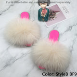 Summer Women's Slippers Indoor Fluffy Furry Slippers With Fur Removable