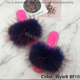 Summer Women's Slippers Indoor Fluffy Furry Slippers With Fur Removable