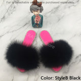 Summer Women's Slippers Indoor Fluffy Furry Slippers With Fur Removable