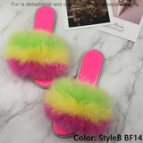 Summer Women's Slippers Indoor Fluffy Furry Slippers With Fur Removable