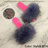 Summer Women's Slippers Indoor Fluffy Furry Slippers With Fur Removable