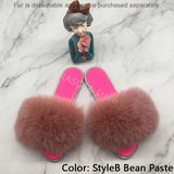 Summer Women's Slippers Indoor Fluffy Furry Slippers With Fur Removable